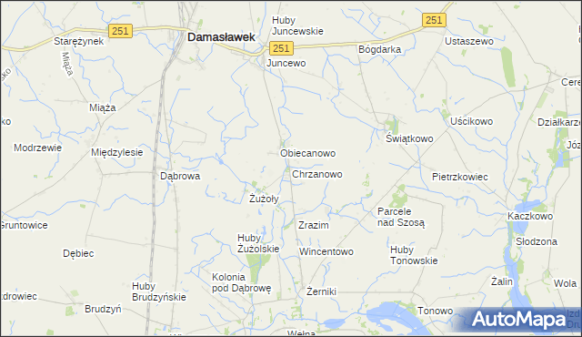 mapa Chrzanowo gmina Janowiec Wielkopolski, Chrzanowo gmina Janowiec Wielkopolski na mapie Targeo