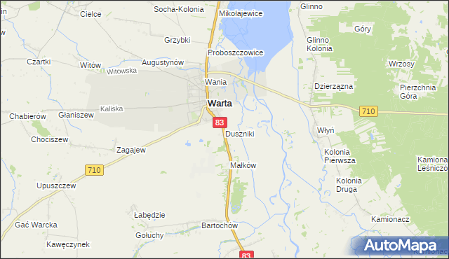 mapa Duszniki gmina Warta, Duszniki gmina Warta na mapie Targeo