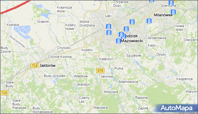 mapa Kałęczyn gmina Grodzisk Mazowiecki, Kałęczyn gmina Grodzisk Mazowiecki na mapie Targeo