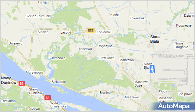 mapa Ludwikowo gmina Stara Biała, Ludwikowo gmina Stara Biała na mapie Targeo