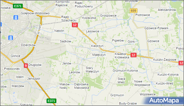 mapa Małęczyn gmina Gózd, Małęczyn gmina Gózd na mapie Targeo