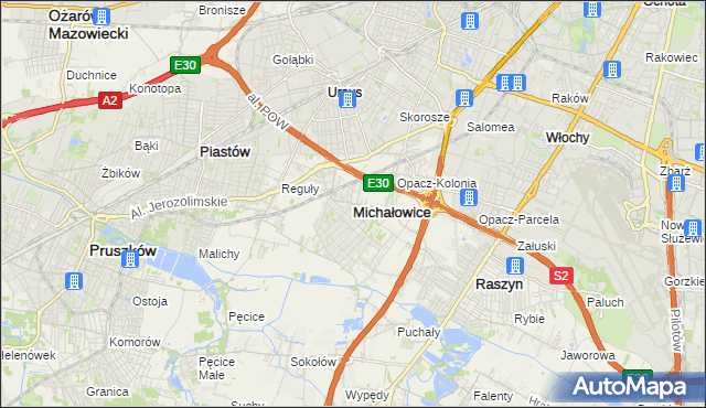mapa Michałowice powiat pruszkowski, Michałowice powiat pruszkowski na mapie Targeo