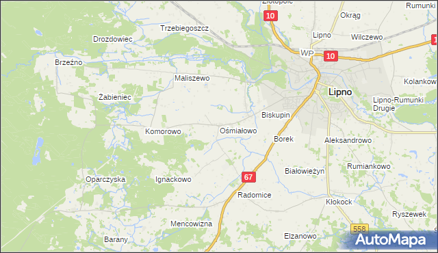 mapa Ośmiałowo gmina Lipno, Ośmiałowo gmina Lipno na mapie Targeo
