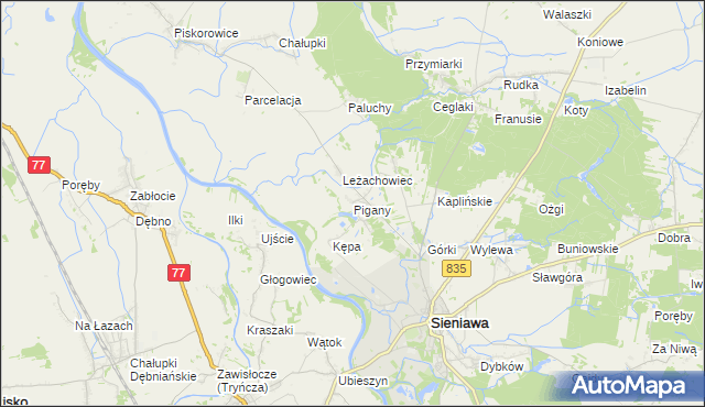 mapa Pigany, Pigany na mapie Targeo