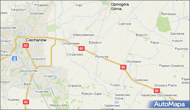 mapa Pomorze gmina Opinogóra Górna, Pomorze gmina Opinogóra Górna na mapie Targeo