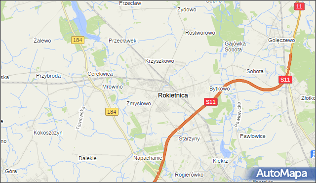 mapa Rokietnica powiat poznański, Rokietnica powiat poznański na mapie Targeo