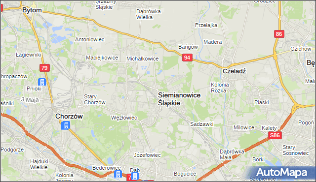 mapa Siemianowice Śląskie, Siemianowice Śląskie na mapie Targeo