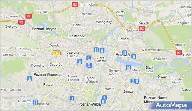 mapa Stare Miasto gmina Poznań, Stare Miasto gmina Poznań na mapie Targeo