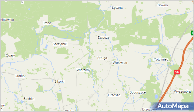 mapa Struga gmina Nowogard, Struga gmina Nowogard na mapie Targeo