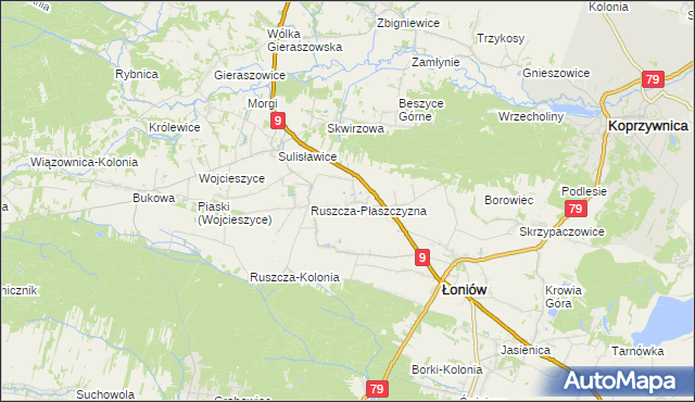 mapa Suliszów gmina Łoniów, Suliszów gmina Łoniów na mapie Targeo