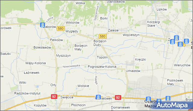 mapa Topolin gmina Stare Babice, Topolin gmina Stare Babice na mapie Targeo