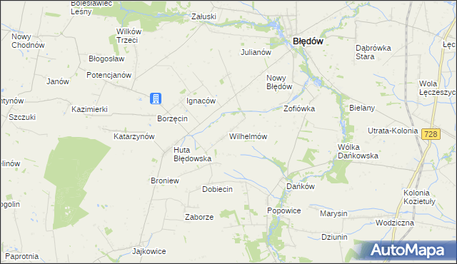 mapa Wilhelmów gmina Błędów, Wilhelmów gmina Błędów na mapie Targeo