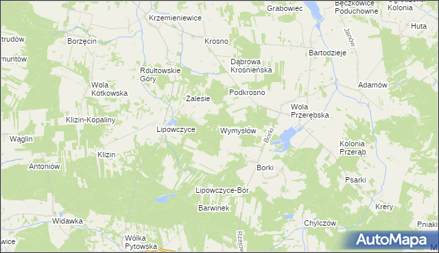 mapa Wymysłów gmina Masłowice, Wymysłów gmina Masłowice na mapie Targeo