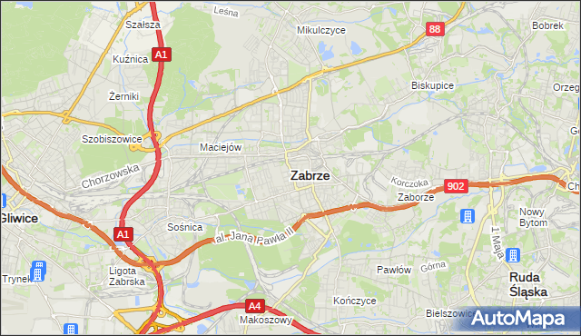 mapa Zabrza, Zabrze na mapie Targeo