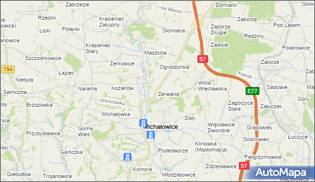 mapa Zerwana, Zerwana na mapie Targeo