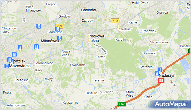 mapa Żółwin gmina Brwinów, Żółwin gmina Brwinów na mapie Targeo