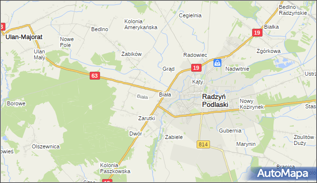 mapa Biała gmina Radzyń Podlaski, Biała gmina Radzyń Podlaski na mapie Targeo