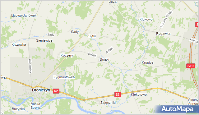mapa Bujaki gmina Drohiczyn, Bujaki gmina Drohiczyn na mapie Targeo