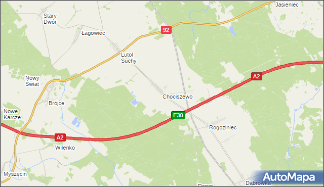 mapa Chociszewo gmina Trzciel, Chociszewo gmina Trzciel na mapie Targeo