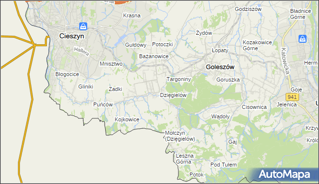 mapa Dzięgielów, Dzięgielów na mapie Targeo