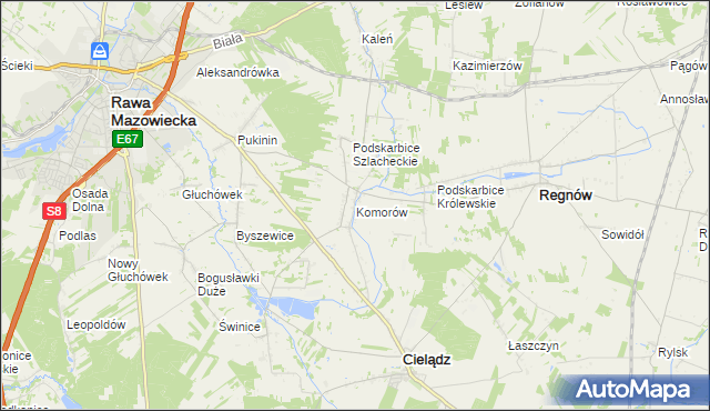 mapa Komorów gmina Cielądz, Komorów gmina Cielądz na mapie Targeo