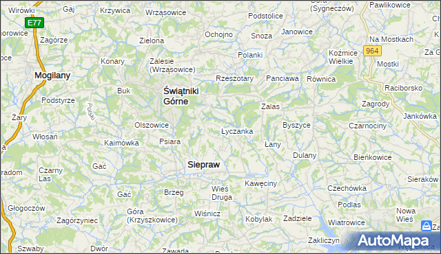 mapa Łyczanka gmina Siepraw, Łyczanka gmina Siepraw na mapie Targeo