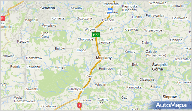 mapa Mogilany, Mogilany na mapie Targeo