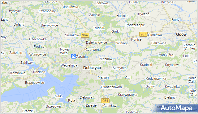 mapa Niezdów gmina Dobczyce, Niezdów gmina Dobczyce na mapie Targeo