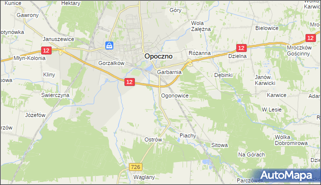 mapa Ogonowice gmina Opoczno, Ogonowice gmina Opoczno na mapie Targeo