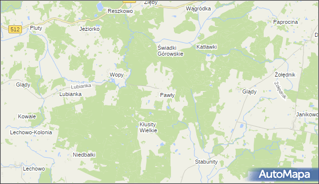 mapa Pawły gmina Pieniężno, Pawły gmina Pieniężno na mapie Targeo