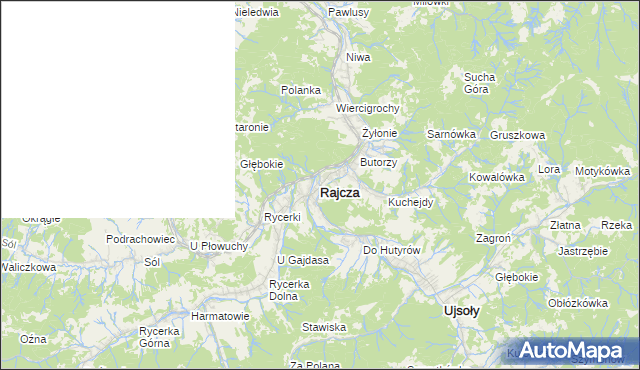mapa Rajcza, Rajcza na mapie Targeo