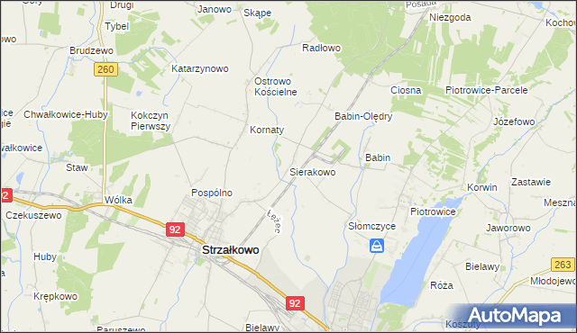 mapa Sierakowo gmina Strzałkowo, Sierakowo gmina Strzałkowo na mapie Targeo