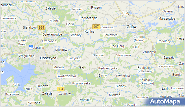 mapa Stadniki gmina Dobczyce, Stadniki gmina Dobczyce na mapie Targeo