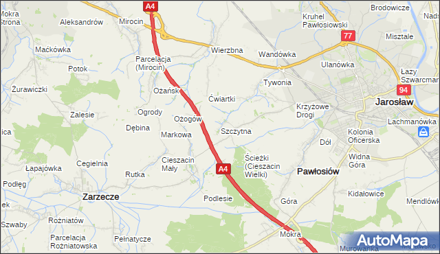 mapa Szczytna gmina Pawłosiów, Szczytna gmina Pawłosiów na mapie Targeo