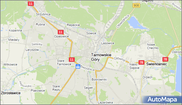 mapa Tarnowskie Góry, Tarnowskie Góry na mapie Targeo