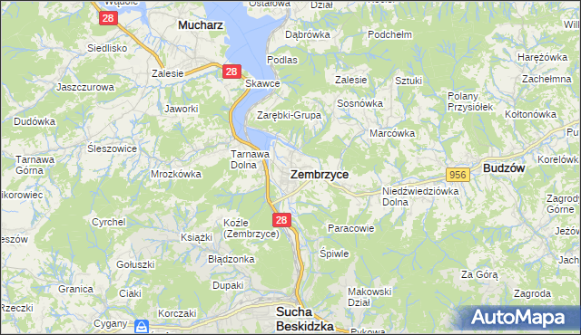 mapa Zembrzyce, Zembrzyce na mapie Targeo