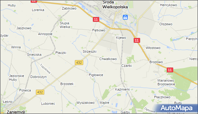 mapa Chwałkowo gmina Środa Wielkopolska, Chwałkowo gmina Środa Wielkopolska na mapie Targeo