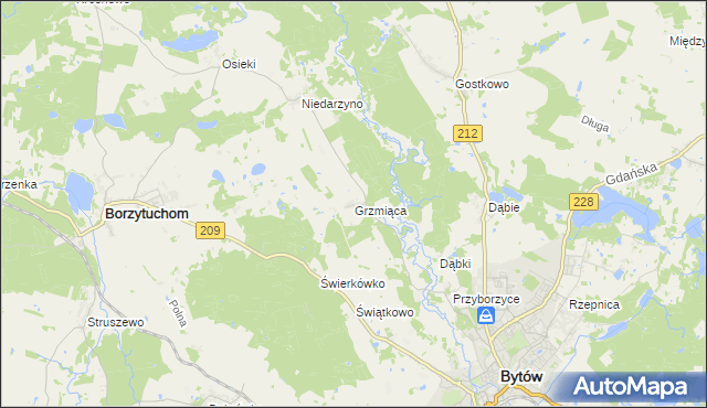 mapa Grzmiąca gmina Bytów, Grzmiąca gmina Bytów na mapie Targeo