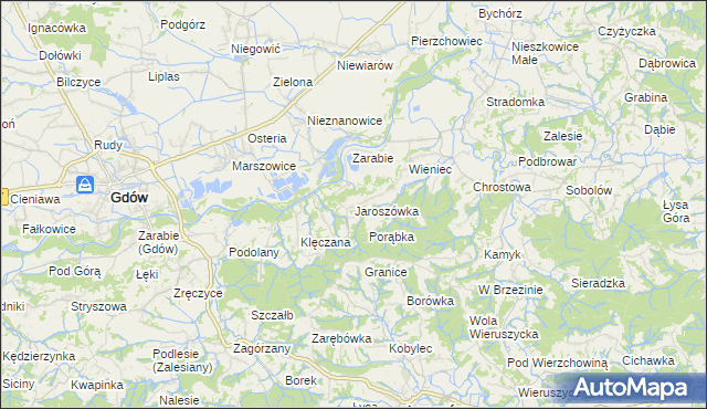 mapa Jaroszówka gmina Gdów, Jaroszówka gmina Gdów na mapie Targeo