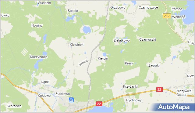 mapa Kiełpin gmina Człuchów, Kiełpin gmina Człuchów na mapie Targeo