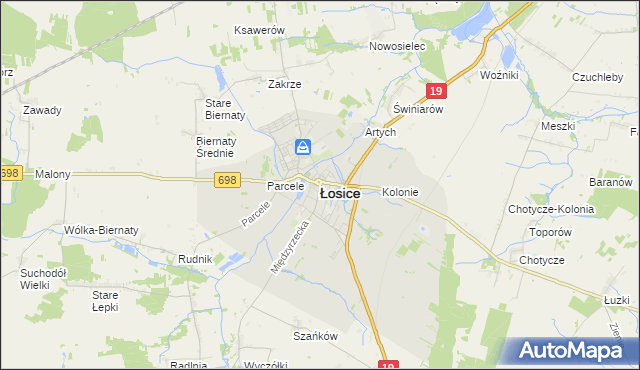 mapa Łosice, Łosice na mapie Targeo