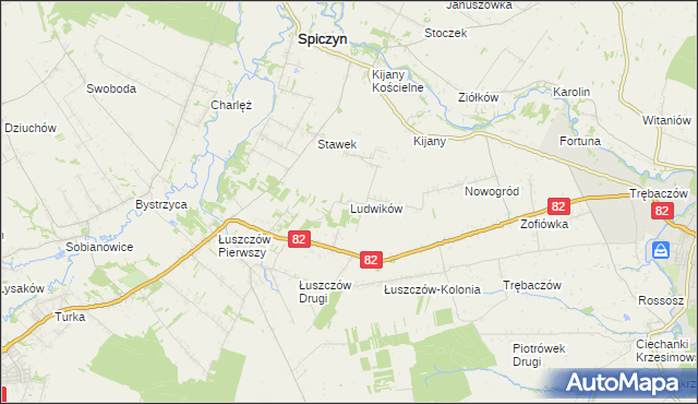mapa Ludwików gmina Spiczyn, Ludwików gmina Spiczyn na mapie Targeo