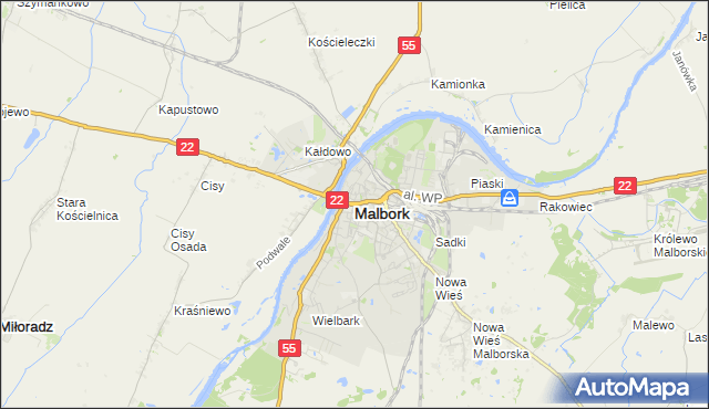 mapa Malborka, Malbork na mapie Targeo