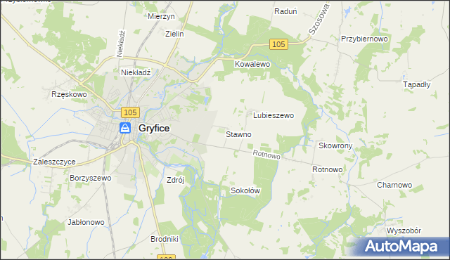 mapa Stawno gmina Gryfice, Stawno gmina Gryfice na mapie Targeo