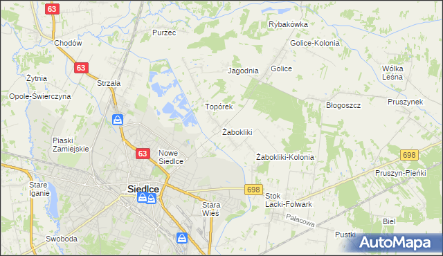 mapa Żabokliki gmina Siedlce, Żabokliki gmina Siedlce na mapie Targeo