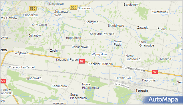 mapa Wymysłów gmina Sochaczew, Wymysłów gmina Sochaczew na mapie Targeo