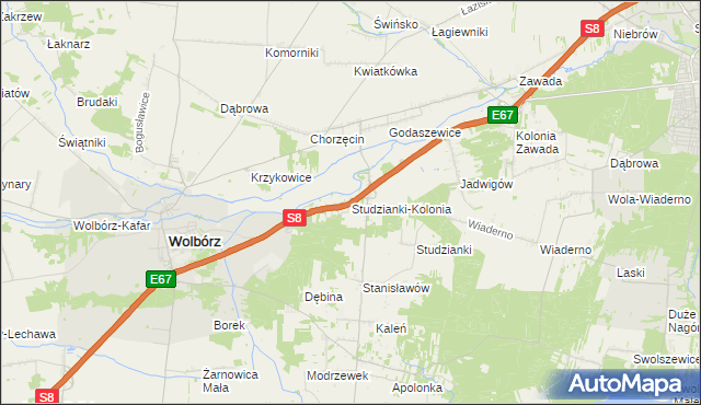mapa Studzianki-Kolonia gmina Wolbórz, Studzianki-Kolonia gmina Wolbórz na mapie Targeo