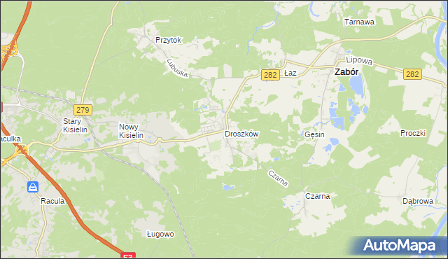 mapa Droszków gmina Zabór, Droszków gmina Zabór na mapie Targeo