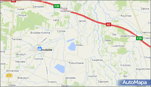 mapa Głowy gmina Brudzew, Głowy gmina Brudzew na mapie Targeo