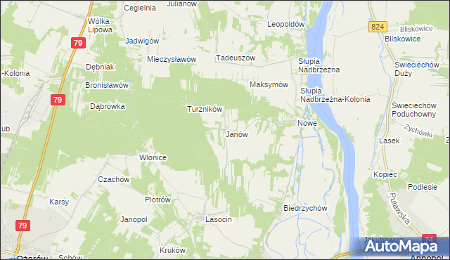 mapa Janów gmina Ożarów, Janów gmina Ożarów na mapie Targeo